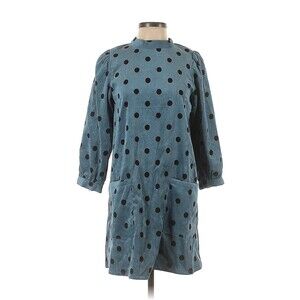 ZARA Blue Black Corduroy Polka Dot Print Dress - S